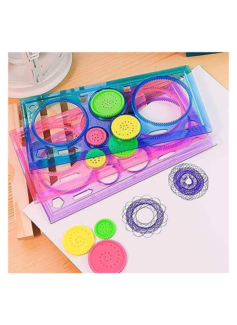 Dubkart - Magic Variety Flower Ruler Set,Multi-Function Diy Magic Puzzle Gear Set,Spiral Flower Interlocking Gear Toys for Kids Art,Mandala Shape Stencil (4PCS) - Image 1
