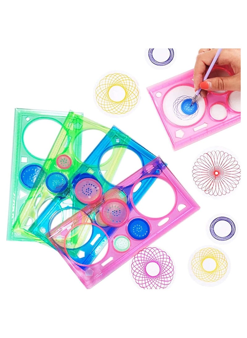 Dubkart - Magic Variety Flower Ruler Set,Multi-Function Diy Magic Puzzle Gear Set,Spiral Flower Interlocking Gear Toys for Kids Art,Mandala Shape Stencil (4PCS) - Image 1