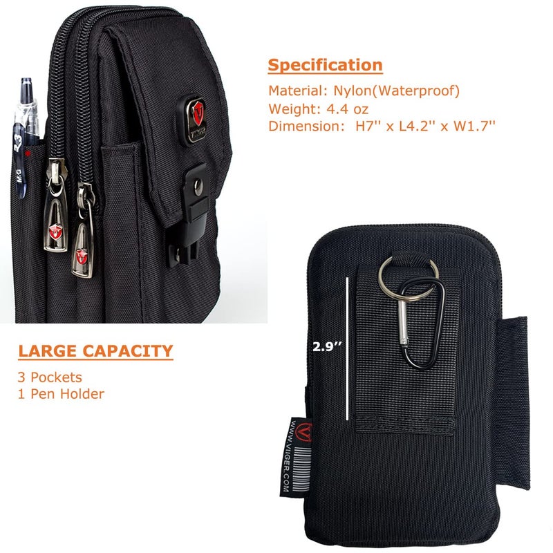 VIIGER Large Multi-Purpose Nylon Cell Phone Belt Holster for iPhone 17 Pro Max Case 16 Pro Max Galaxy S25 Ultra A15 5G Universal Dual Smartphone Pouch with Belt Loop Clip for Men for 2 Mobile Phones - Image 5