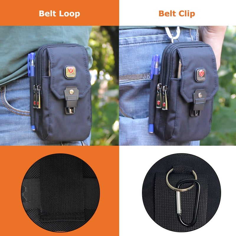 VIIGER Large Multi-Purpose Nylon Cell Phone Belt Holster for iPhone 17 Pro Max Case 16 Pro Max Galaxy S25 Ultra A15 5G Universal Dual Smartphone Pouch with Belt Loop Clip for Men for 2 Mobile Phones - Image 4