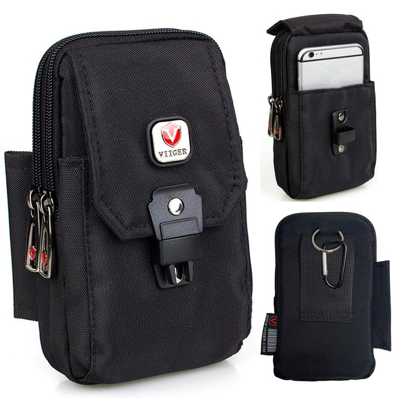 VIIGER Large Multi-Purpose Nylon Cell Phone Belt Holster for iPhone 17 Pro Max Case 16 Pro Max Galaxy S25 Ultra A15 5G Universal Dual Smartphone Pouch with Belt Loop Clip for Men for 2 Mobile Phones - Image 1