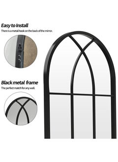 Vparty Arched Window Mirror (30"x20") – Black Metal Frame Wall Mirror for Bathroom, Entryway, and Living Room – Vintage-Inspired Arched Design, Elegant Wall Accent – Stylish and Functional Large Mirror for Hallway, Leaning or Wall-Mounted Display, Modern Home Décor (50x75cm)  - Image 3
