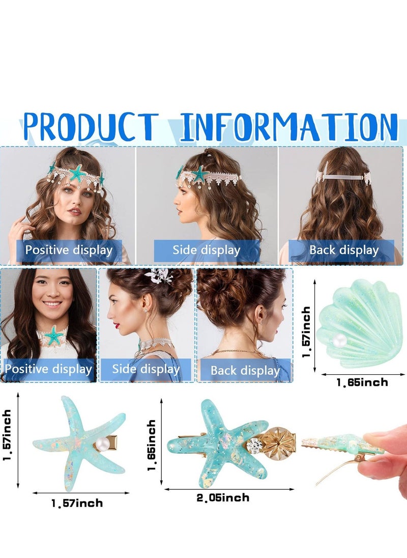 6 Pcs Mermaid Costume Accessories Sea Star Starfish Hairbands Hair and Necklace Clip - Image 4
