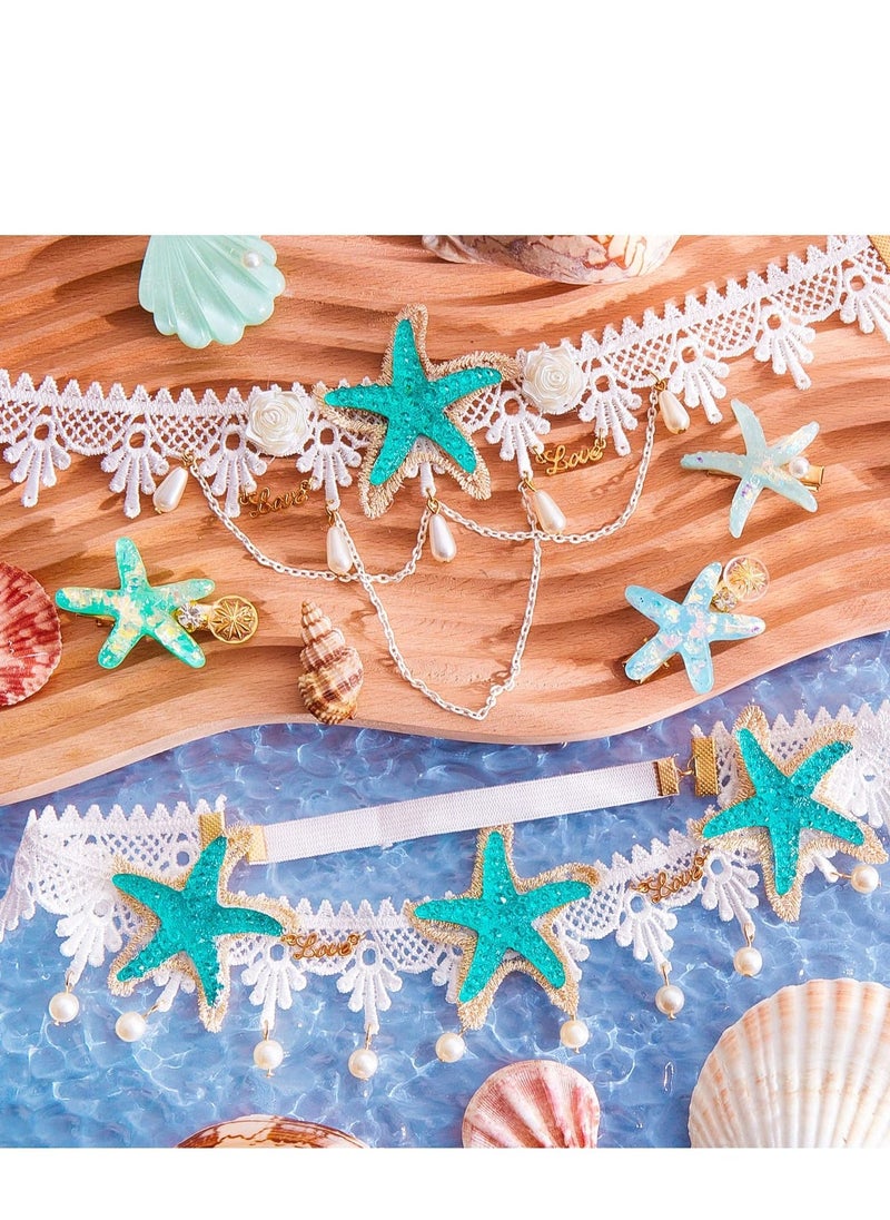 6 Pcs Mermaid Costume Accessories Sea Star Starfish Hairbands Hair and Necklace Clip - Image 5