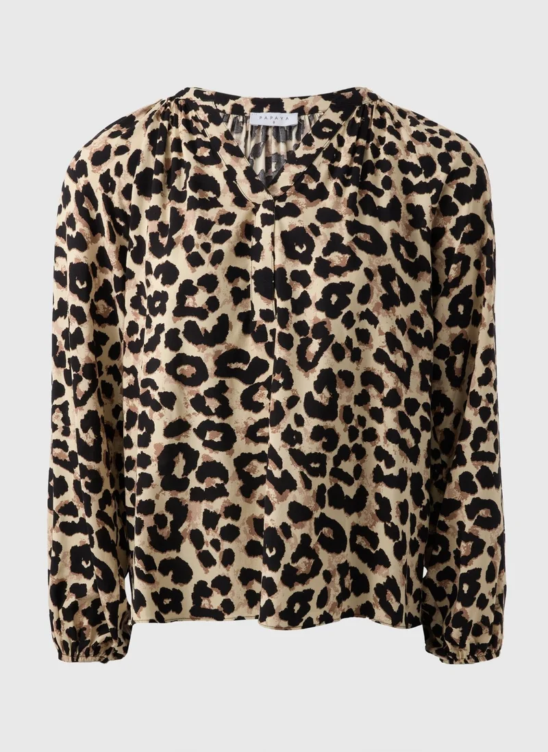 Matalan Brown Leopard V-Neck Blouse