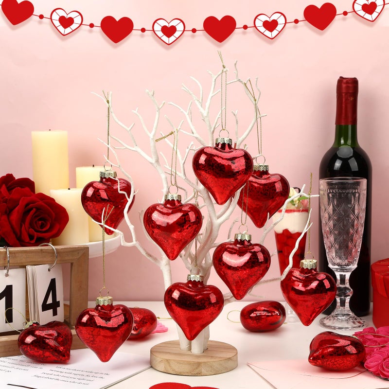 MOUNTCLIM Glass Heart Ornaments, Valentine's Day Hanging Decor for Home, Party, and Valentines Day Tree, 12PCS Red Antique 3D Hanging Decor for Valentines Day Tree Valentine's Day - Image 5