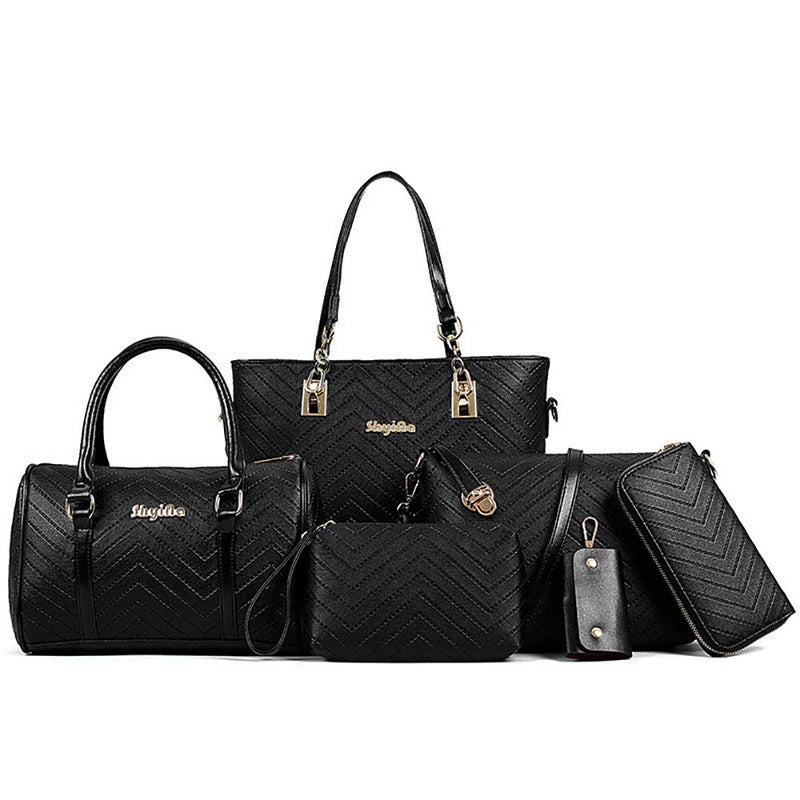 AlwaySky Women's Handbag Set, 6 Pcs PU Leather Top Handle Purse Shoulder Bag Purse Wallet Crossbody Bag Set, Black - Image 3
