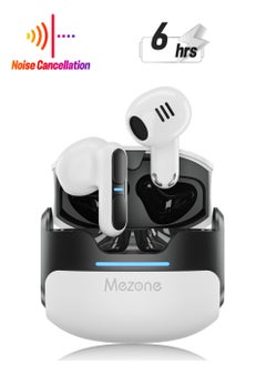 Mezone Mercurio ENC Noise Cancelling In-Ear Earbuds, Wireless Bluetooth Earphones with Superior HiFi Stereo Sound, IPX5 Waterproof, Type-C Charging & Auto Pairing, White  - Image 1
