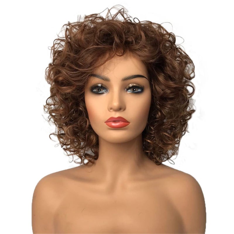 Aimole Curly Women Wigs Natural Synthetic Wig Dark Auburn with Highlight Medium Auburn Hair (33T30)