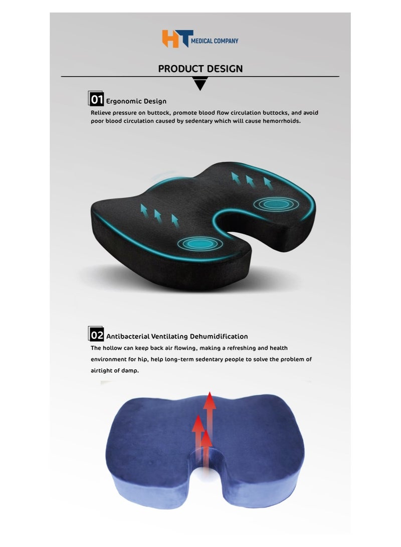 HT Medical anti-slip orthopedic seat cushion for all chairs that relieves fistula and back pain, sciatica, osteoarthritis and hemorrhoids, blue, German foam - Image 5