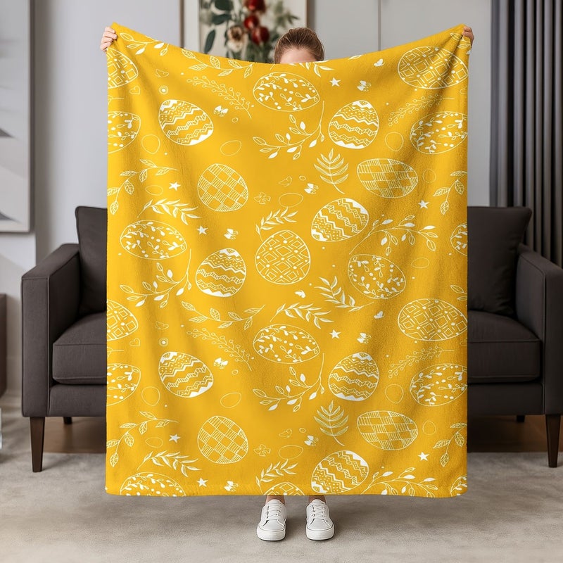 Easter Minimalist Line Art Egg Flannel Blanket 59 By 78 Inch Soft Throw - Image 1