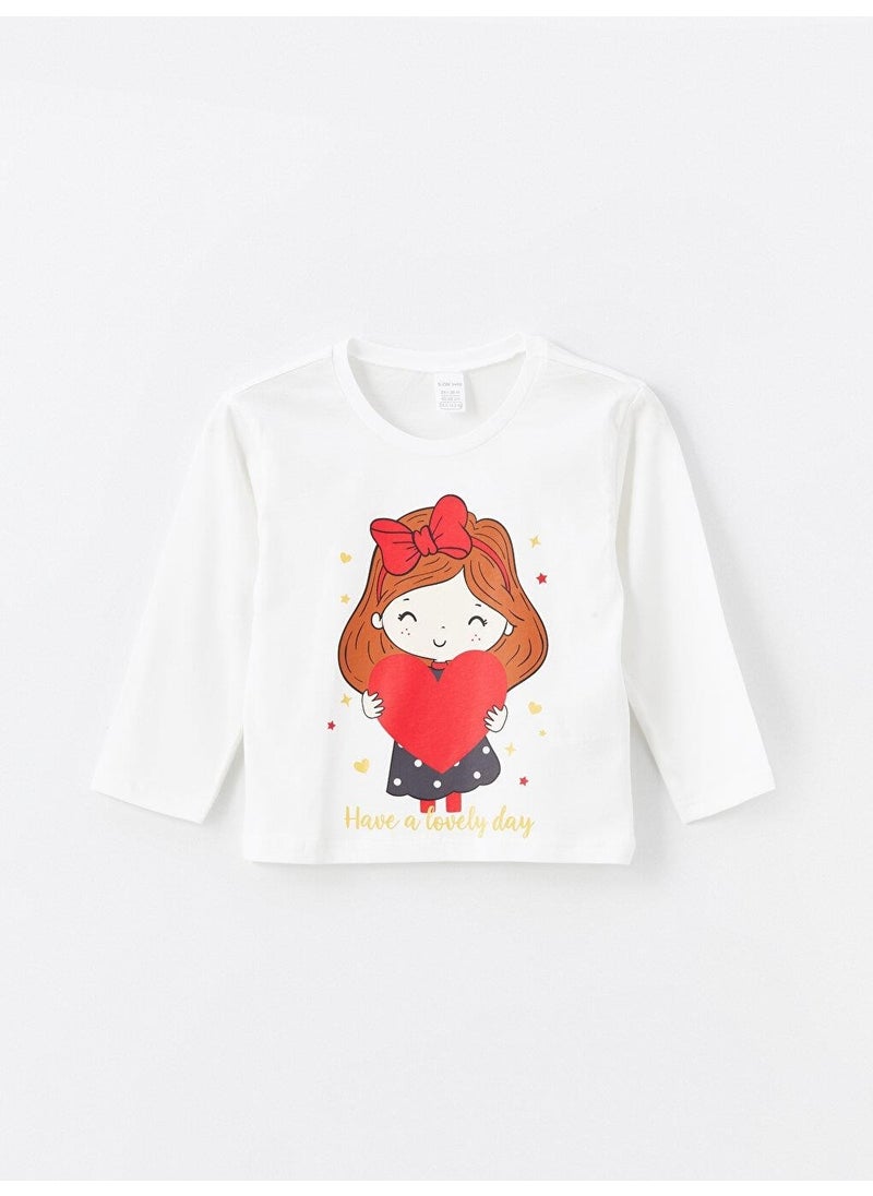LC WAIKIKI - Cream Color Crew Neck Long Sleeve Printed Baby Girl T-Shirt - Image 1