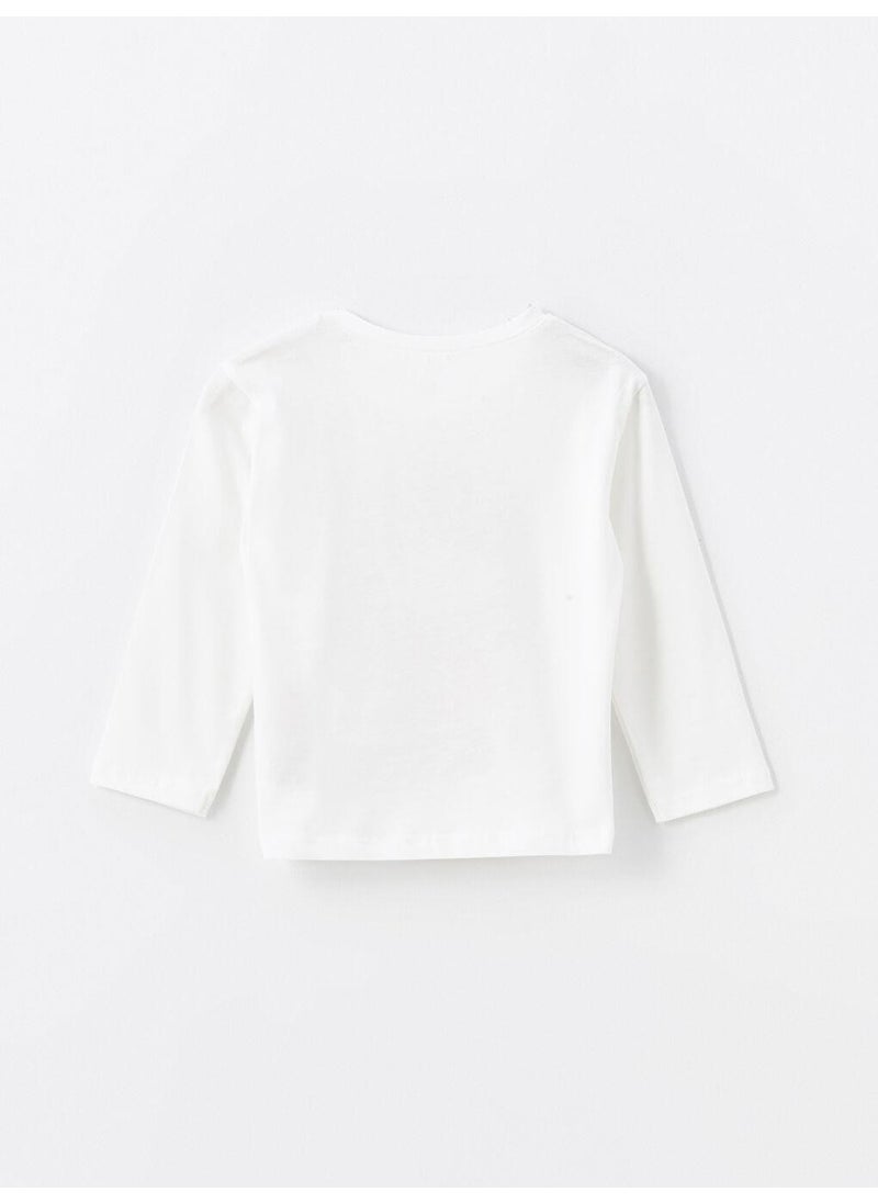 LC WAIKIKI - Cream Color Crew Neck Long Sleeve Printed Baby Girl T-Shirt - Image 1