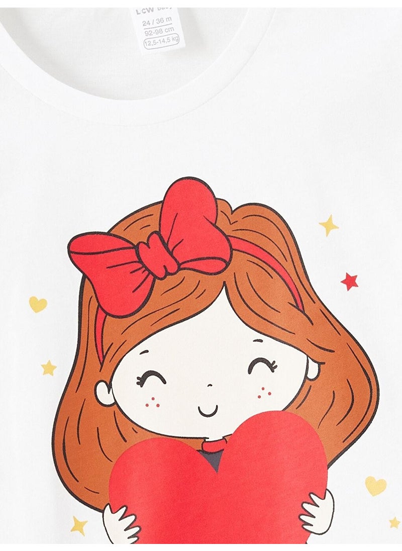 LC WAIKIKI - Cream Color Crew Neck Long Sleeve Printed Baby Girl T-Shirt - Image 1