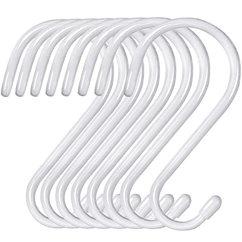 HiGift 8 Pack 6 inch White S Hooks for Hanging Large Vinyl Coated Metal S Hooks Heavy Duty Non Slip Rubber Coated Closet Rod Hooks for Hanging JeansPlantsPurseClothesBagsPansPotsCupsTowels