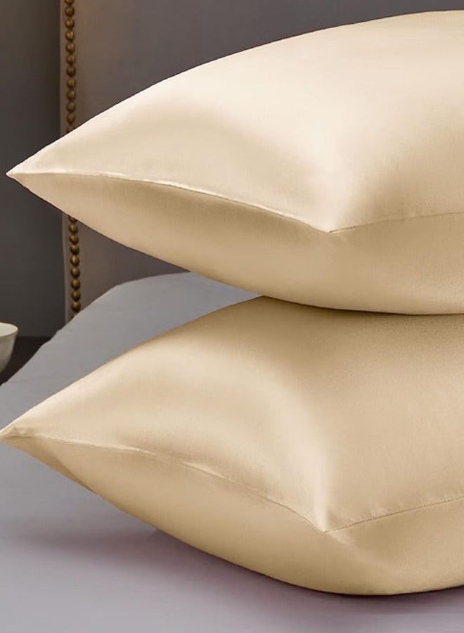 غطاء وسادة من الساتان الحريري للشعر والبشرة كوين-غطاء وسادة من الحرير الذهبي الشمبانيا 2 عبوة 76 لتر * 51 واط سم (20 * 30 بوصة) - غطاء وسادة من الساتان مجموعة من 2 مع إغلاق المغلف - Image 2