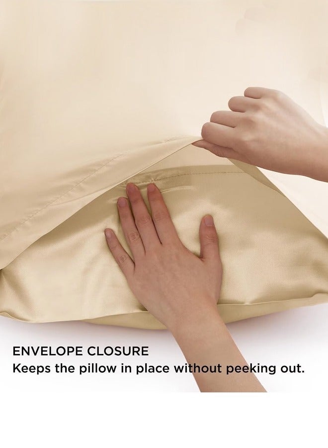 غطاء وسادة من الساتان الحريري للشعر والبشرة كوين-غطاء وسادة من الحرير الذهبي الشمبانيا 2 عبوة 76 لتر * 51 واط سم (20 * 30 بوصة) - غطاء وسادة من الساتان مجموعة من 2 مع إغلاق المغلف - Image 3