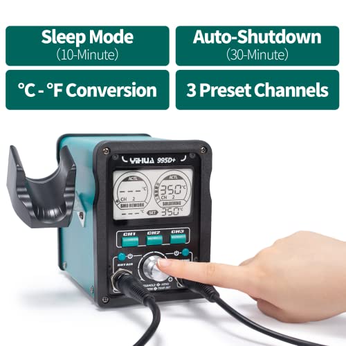 YIHUA 995D+ EVO Soldering Hot Air Station Kit 2-IN-1 110W Soldering Iron with LCD Display, Power Meter, Preset Channels, Sleep Mode, °C-°F Conversion, Automatic Shutdown Functions - Image 3