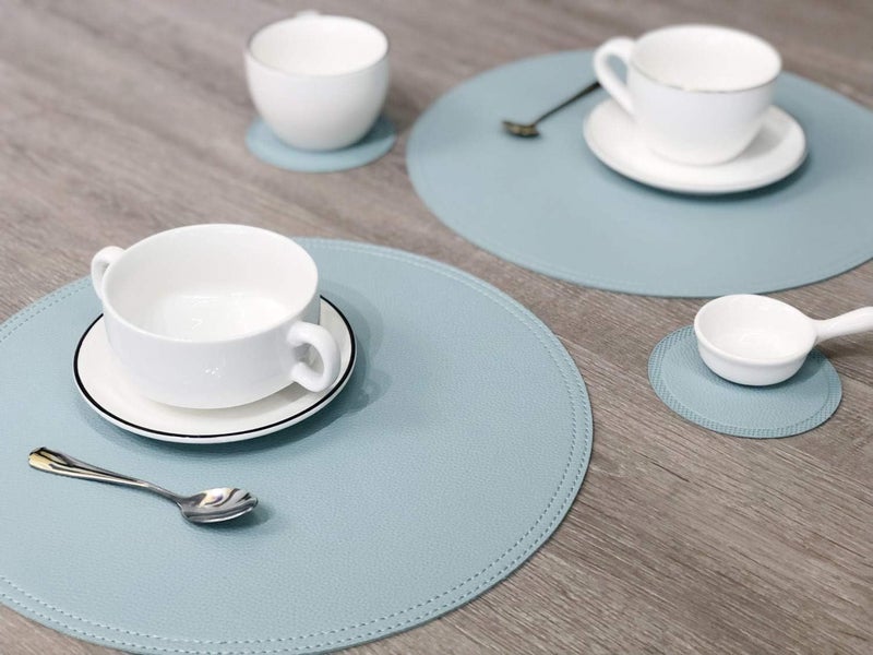 Jovono Set of 6 Faux Leather Round Placemats and Coasters Coffee Mats Kitchen Table Mats Waterproof Easy to Clean for Kitchen Dining Round Table - Image 3