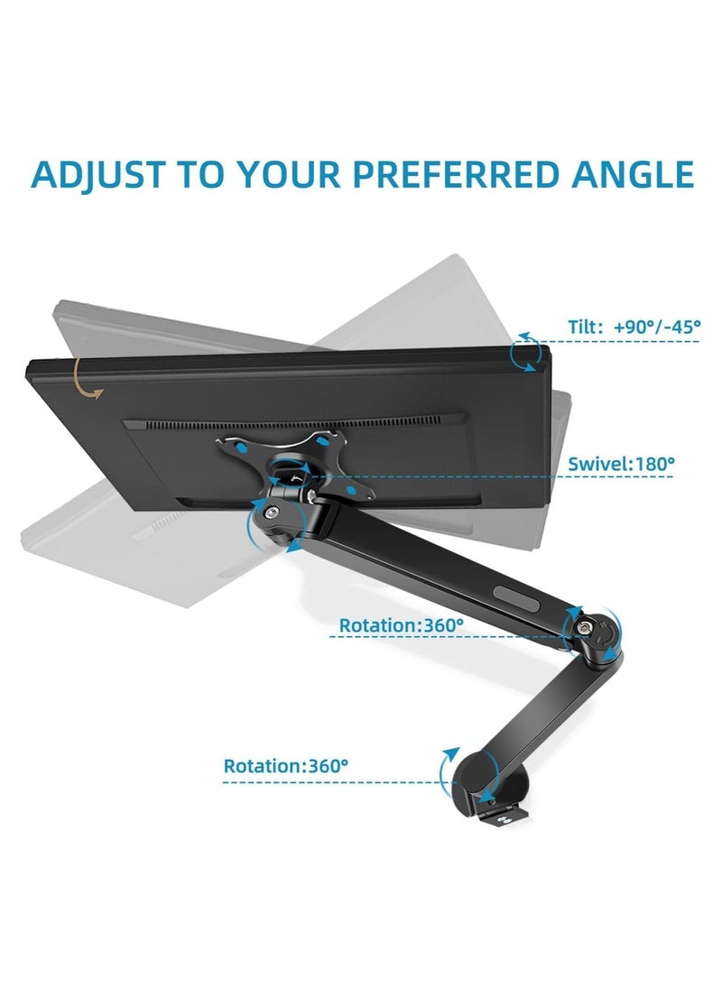 Yakiter - Monitor Desk Mount Single Arm Stand, Full Motion Monitor Arm with Gas Spring for 17 to 30 Inch LCD LED Computer Monitor-Holds up to 2-9kg - Image 1