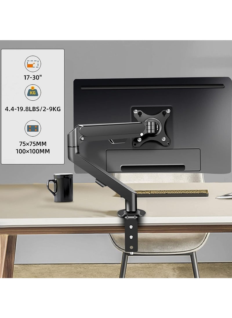 Yakiter - Monitor Desk Mount Single Arm Stand, Full Motion Monitor Arm with Gas Spring for 17 to 30 Inch LCD LED Computer Monitor-Holds up to 2-9kg - Image 1