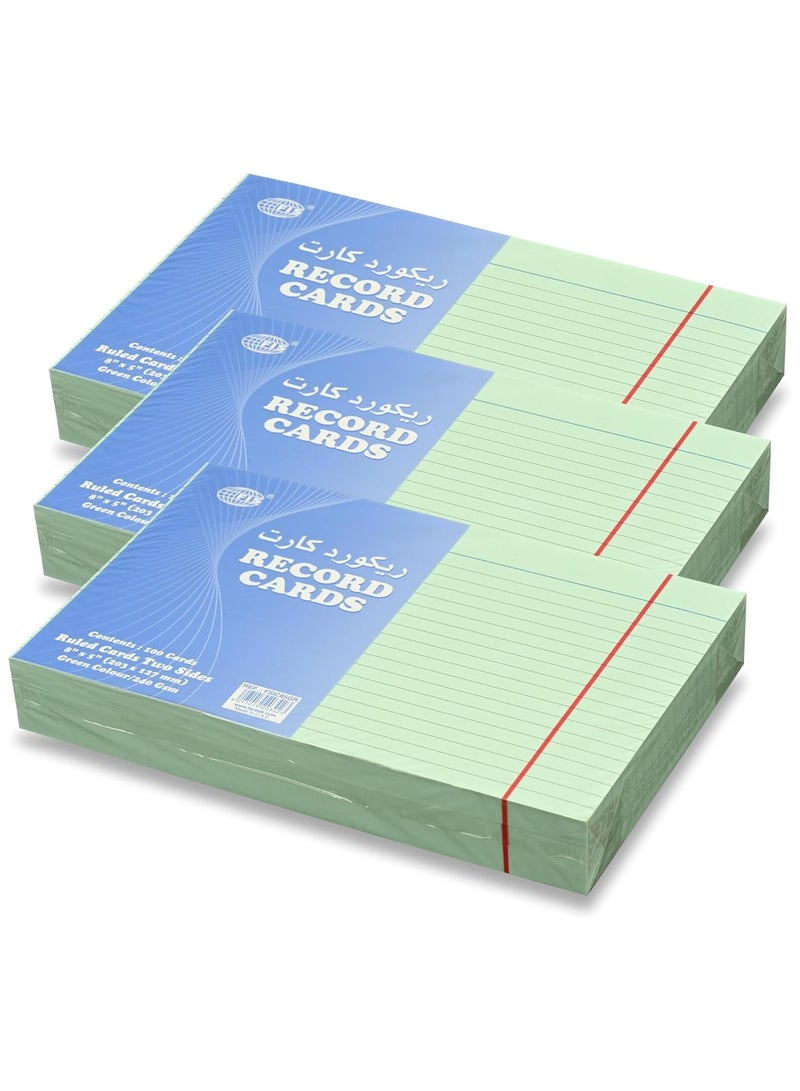 FIS® Ruled Record Cards or Index Cards, Size:8"x5" Inches (203x127mm), Two Sides Single Ruled, 240gsm, 100 Sheets Per Packet, Packet of 3 Pieces, Green Color-FSIC85GR-3 - Image 1