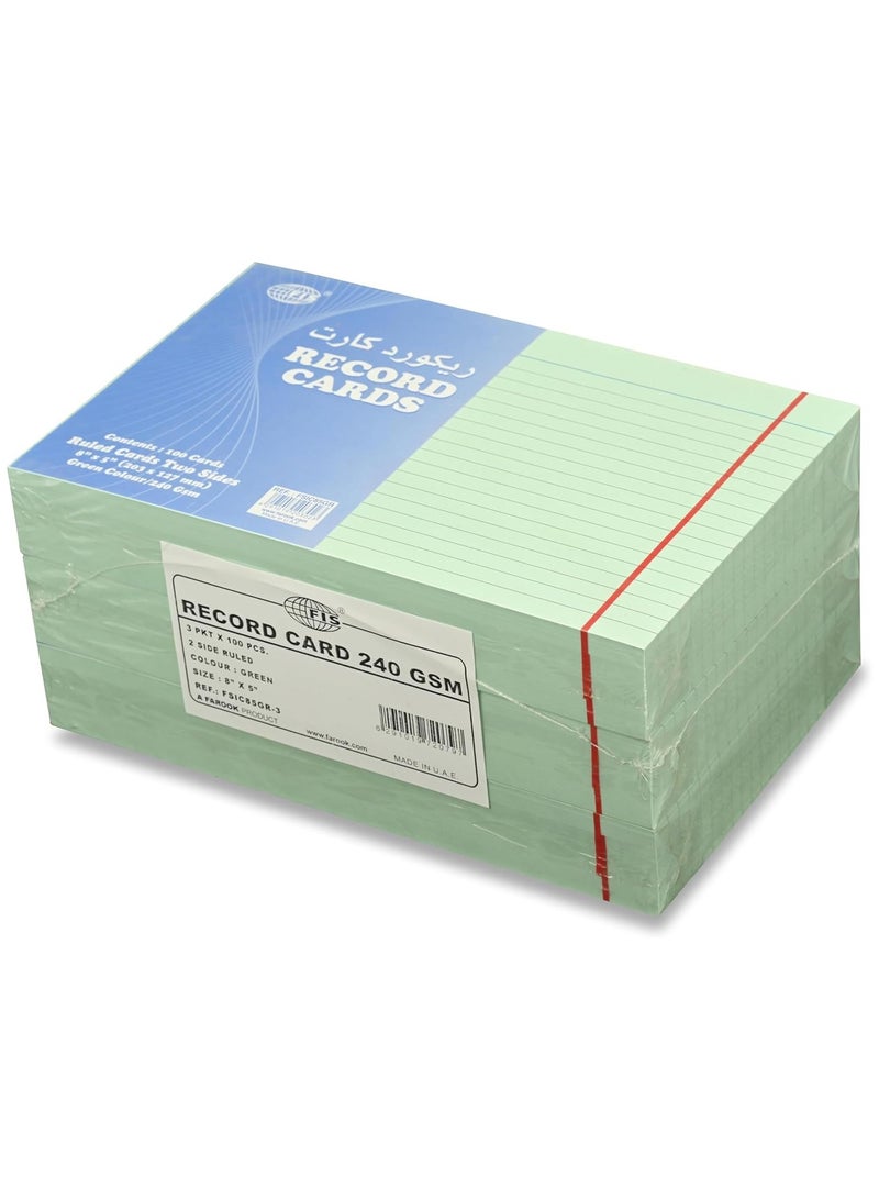 FIS® Ruled Record Cards or Index Cards, Size:8"x5" Inches (203x127mm), Two Sides Single Ruled, 240gsm, 100 Sheets Per Packet, Packet of 3 Pieces, Green Color-FSIC85GR-3 - Image 4