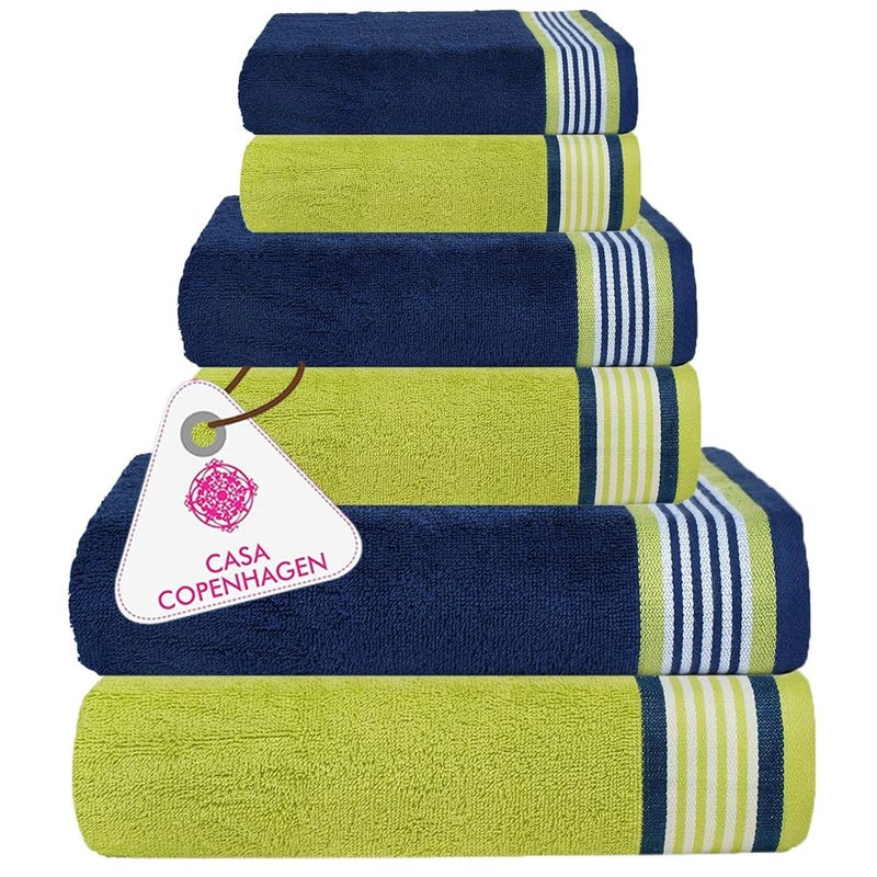 CASA COPENHAGEN CASA COPENHAGEN He  She 6 Pieces Towel Set California Blue  Green 550 GSM 2 Bath Towel 2 Hand Towel 2 Washcloth Designed in Denmark Made of Soft Egyptian Cotton for Bathroom Kitchen  Shower 