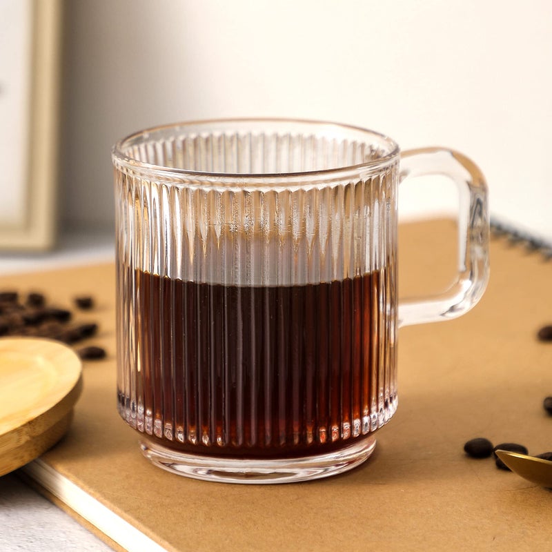 Lysenn Clear Glass Coffee Mug with Lid - Premium Classical Vertical Stripes Glass Tea Cup - for |Latte|Tea|Chocolate|Juice|Water| - Unleaded - Bamboo Lid - 12.5 Ounces - Image 2