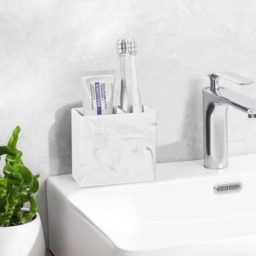 Heagoale Diatomite Toothbrush Holder 2 Slots Tooth Brush Holder for Bathroom, Kids Electric Toothbrush and Toothpaste Organizer for Countertop, Shower, Vanity, Marble White - Image 2