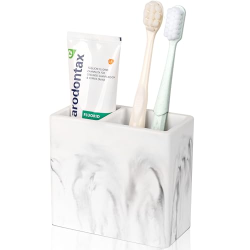 Heagoale Diatomite Toothbrush Holder 2 Slots Tooth Brush Holder for Bathroom, Kids Electric Toothbrush and Toothpaste Organizer for Countertop, Shower, Vanity, Marble White - Image 1