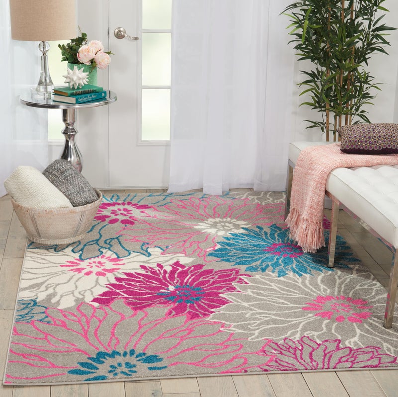 Nourison Passion Grey 53 x 73 Area Rug Floral Farmhouse Easy Cleaning Non Shedding Bed Room Living Room Dining Room Kitchen 5 x 7