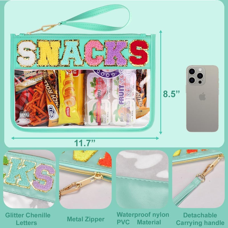 YOOJ ® Clear Snack Bag for Travel, Chenille Letter Clears Zipper Snacks Pouch- Waterproof Nylon Clears Cosmetic Bag/Tote Bag/Makeup Travel Bag/for Women Girls (Green) - Image 2