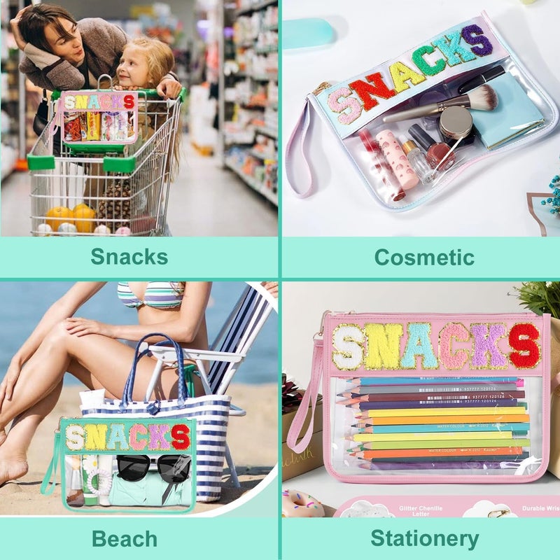 YOOJ ® Clear Snack Bag for Travel, Chenille Letter Clears Zipper Snacks Pouch- Waterproof Nylon Clears Cosmetic Bag/Tote Bag/Makeup Travel Bag/for Women Girls (Green) - Image 5