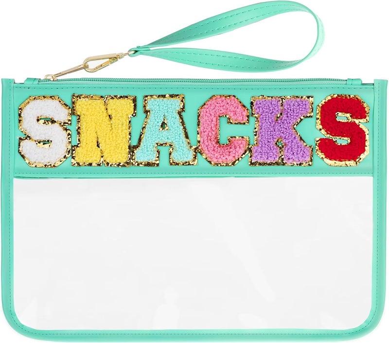 YOOJ ® Clear Snack Bag for Travel, Chenille Letter Clears Zipper Snacks Pouch- Waterproof Nylon Clears Cosmetic Bag/Tote Bag/Makeup Travel Bag/for Women Girls (Green) - Image 1