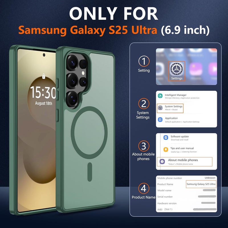 حافظة المغناطيسية لهاتف Samsung S25 Ultra [متوافقة مع تقنية MagSafe] | 2 طبقة حماية للشاشة | مقاومة للتصفر وبصمات الأصابع، مقاومة للصدمات، نسيج ناعم وشفاف يناسب شكل الهاتف - لون أزرق داكن - Image 2