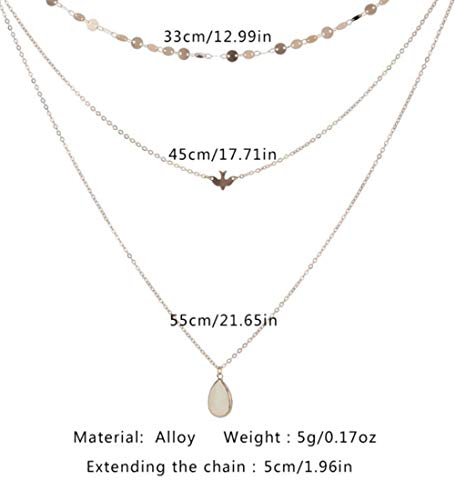 Chmier Bohemia Layered Choker Necklace Gold Disc Choker Dove Necklace Gemstone Necklace Pigeon Gem Charm Pendant Necklace Peace Jewelry for Women - Image 3