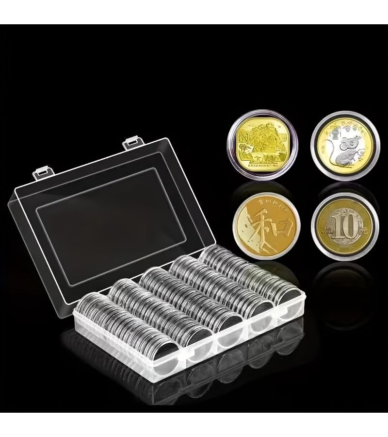 High End 101 Pieces Small Round Boxes with Large Storage Box Transparent Coin Protection - Image 2