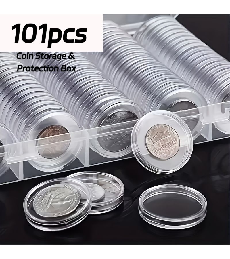 High End 101 Pieces Small Round Boxes with Large Storage Box Transparent Coin Protection - Image 1