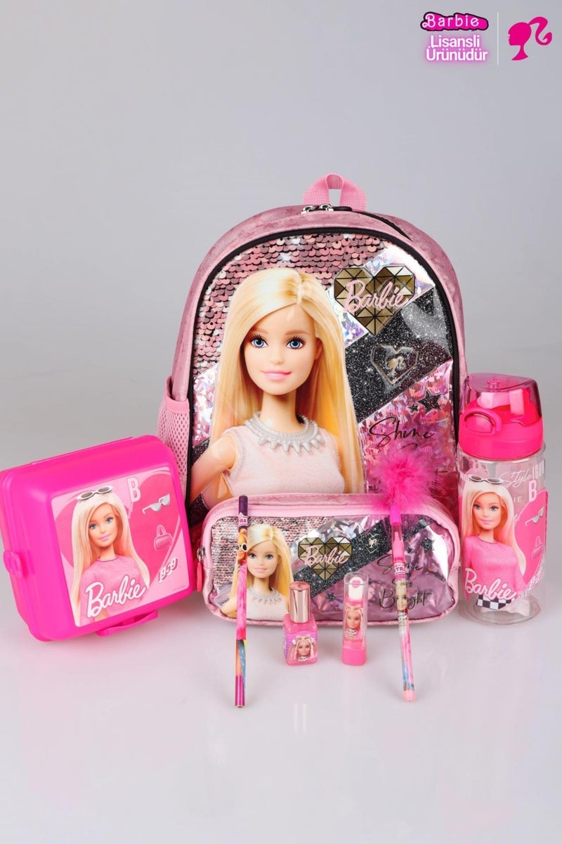 Barbie Licensed Mysterious Glitter Collection Kindergarten and Pencil Bag, Water Bottle, Lunch Box Stationery Set  - Image 1