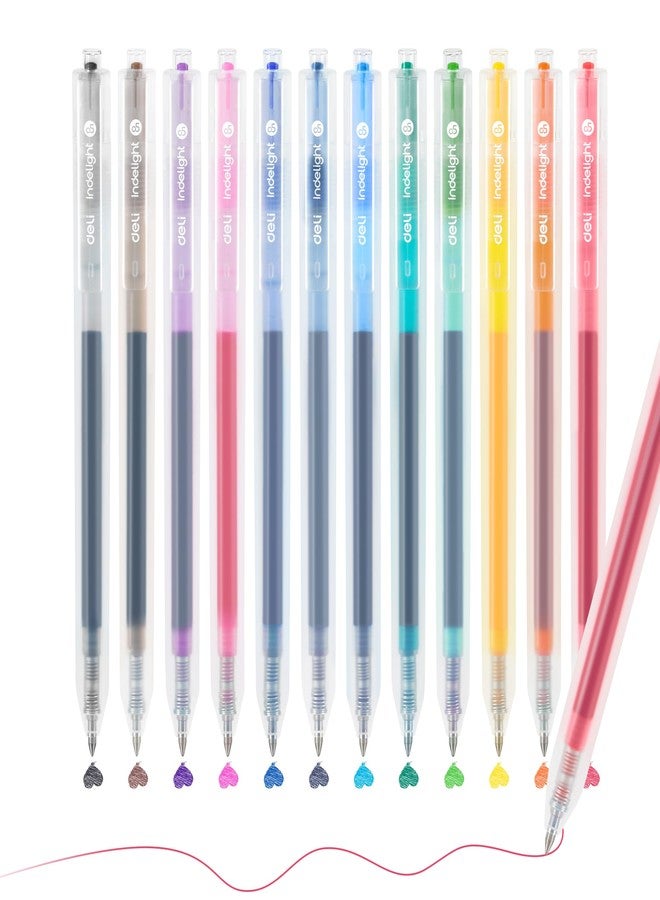 deli Colorful Gel Pens, 12 Pcs Retractable Multi Colored Pens, 0.5mm Fine Point Smooth Writing, No Bleed, Quick-Dry for Journaling, Note Taking,Writing, Office School Supplies Gifts,EG118-12B - Image 1