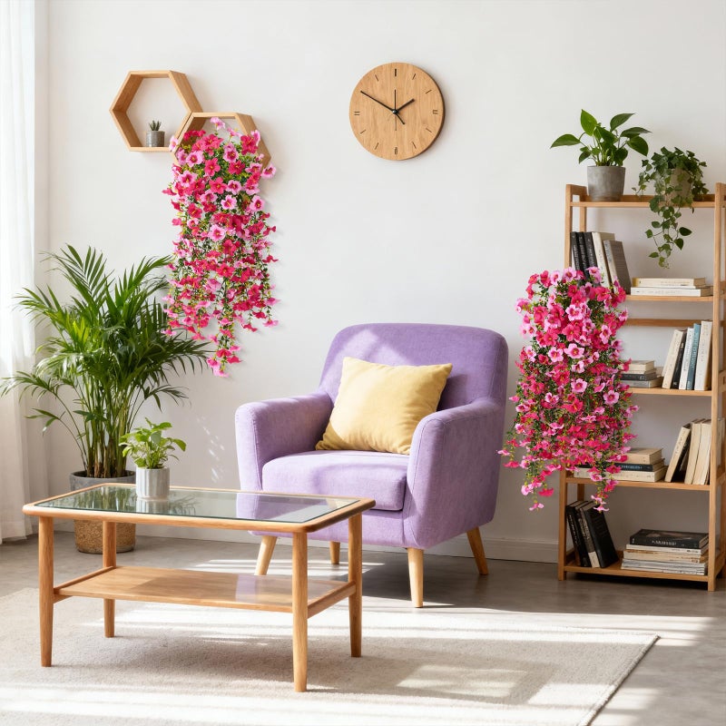 ZFProcess Artificial Hanging Flowers Plants for Outdoor Spring Summer Decoration, 2PCS Faux Silk Morning glory UV Resistant Look Real for Outside Home Indoor Planter Porch Garden Yard Decor(Rose Red Pink) - Image 5