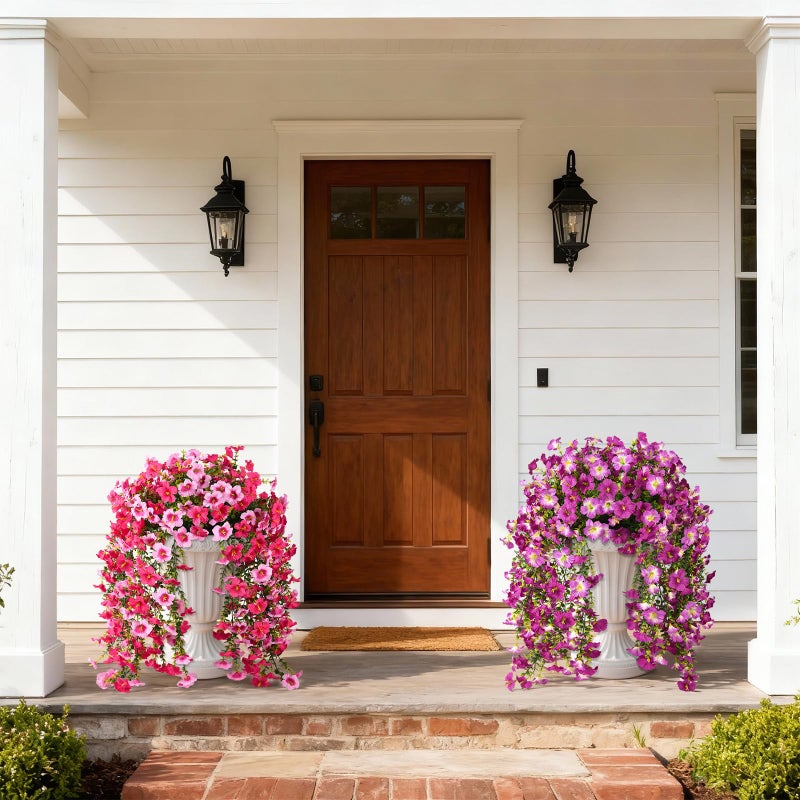 ZFProcess Artificial Hanging Flowers Plants for Outdoor Spring Summer Decoration, 2PCS Faux Silk Morning glory UV Resistant Look Real for Outside Home Indoor Planter Porch Garden Yard Decor(Rose Red Pink) - Image 3