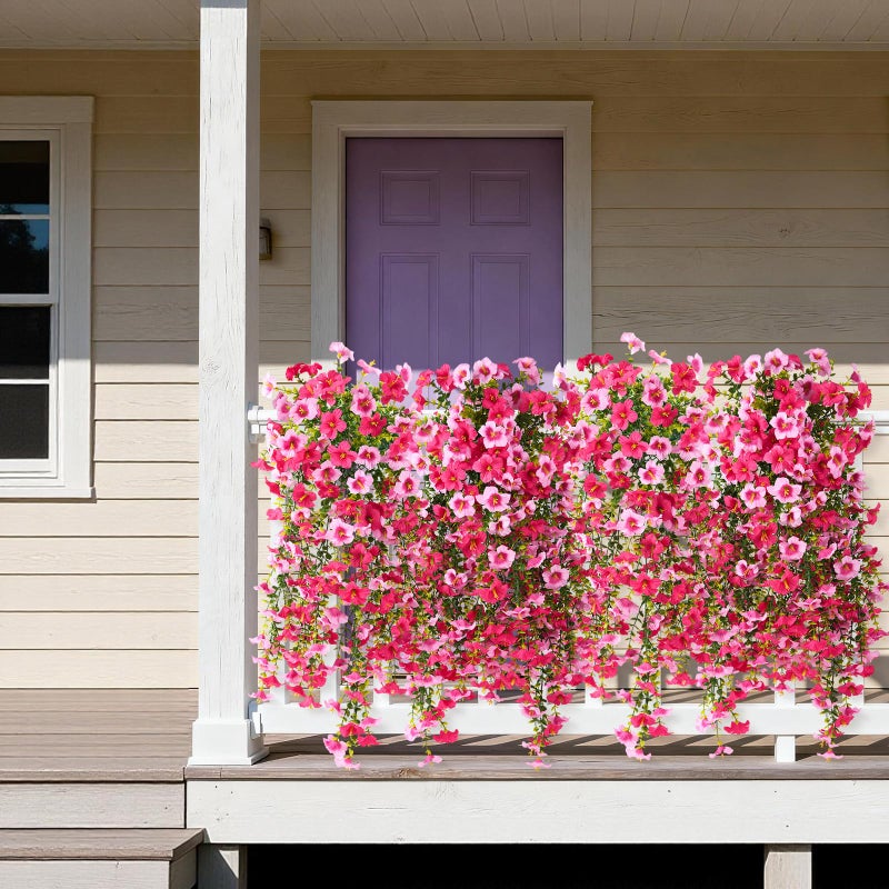ZFProcess Artificial Hanging Flowers Plants for Outdoor Spring Summer Decoration, 2PCS Faux Silk Morning glory UV Resistant Look Real for Outside Home Indoor Planter Porch Garden Yard Decor(Rose Red Pink) - Image 4