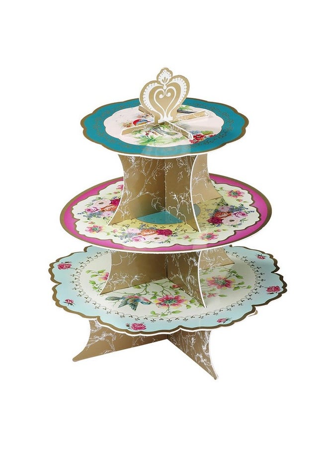 Talking Tables - Afternoon Tea Cake Stand Floral Party Decorations | Truly Scrumptious |Card, 3-Tier, Anniversary, Birthday, Baby Shower, Wedding Pink, Blue, Yellow, Height 36Cm, 14", Trulycakestand - Image 1