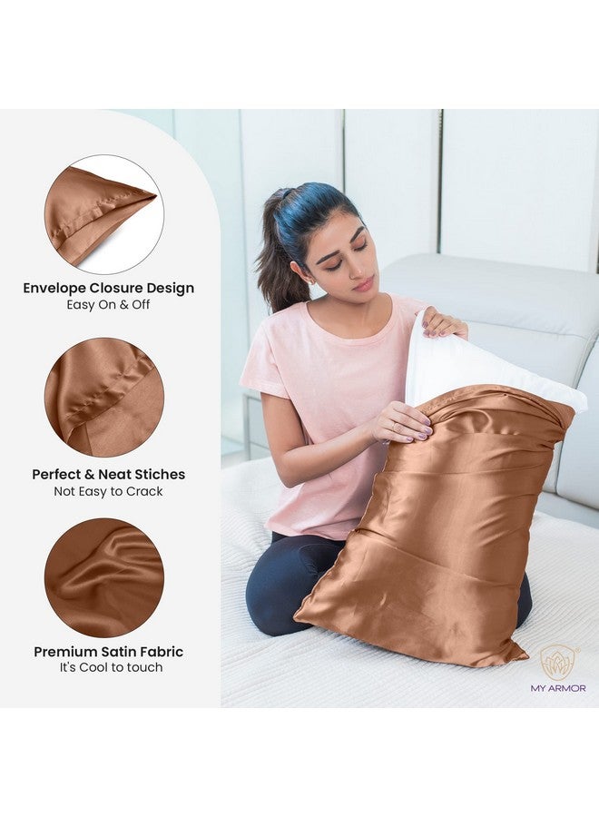 ماي ارمور أغطية وسائد من الساتان الفاخر من MY ARMOR للشعر والبشرة للنساء، 20 بوصة × 30 بوصة من أغطية الوسائد الحريرية (عبوة من قطعتين) - ذهبي - Image 5