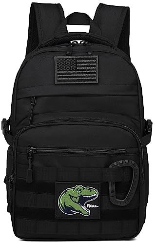 SunForMorning Kids Tactical Backpack Army Molle Bookbag Military Boys Backpack for School Outdoor Camping Includes 2 Patches 1 Carabiner Black - Image 1