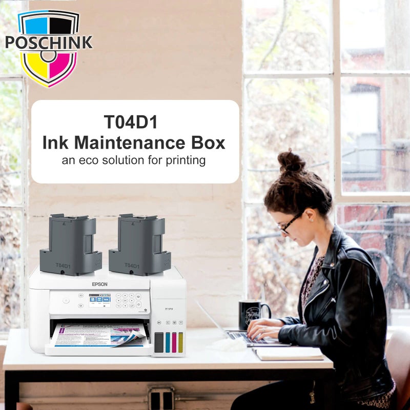 Poschink T04D1 T04D100 Ink Maintenance Box for ET-15000 ET-3750 ET-3760 WF-2860 ET-4760 ET-3850 ET-4850 XP-5100 ET-3710 ET-5150 ET-3830 ET-M1000 ST-3000 ET-M2170 Etc. Printers, 2 Packs - Image 5