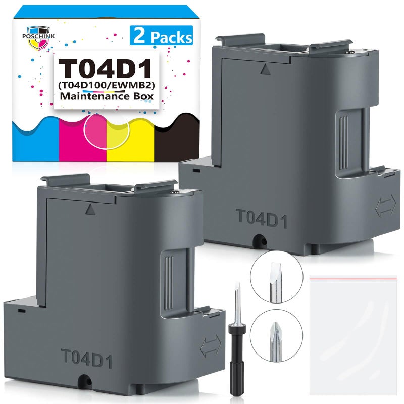 Poschink T04D1 T04D100 Ink Maintenance Box for ET-15000 ET-3750 ET-3760 WF-2860 ET-4760 ET-3850 ET-4850 XP-5100 ET-3710 ET-5150 ET-3830 ET-M1000 ST-3000 ET-M2170 Etc. Printers, 2 Packs - Image 1