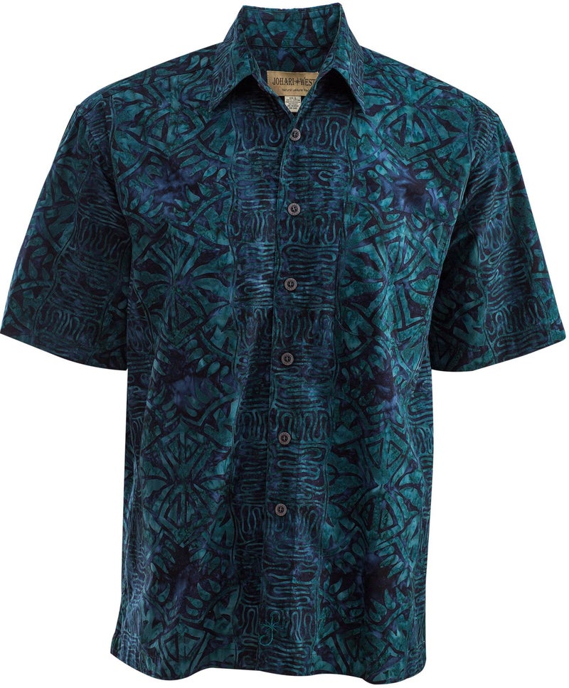Johari West Men's Button-Down Short Sleeve Shirt, Geometric Forest (Sapphire, 2X-Large) - Image 1